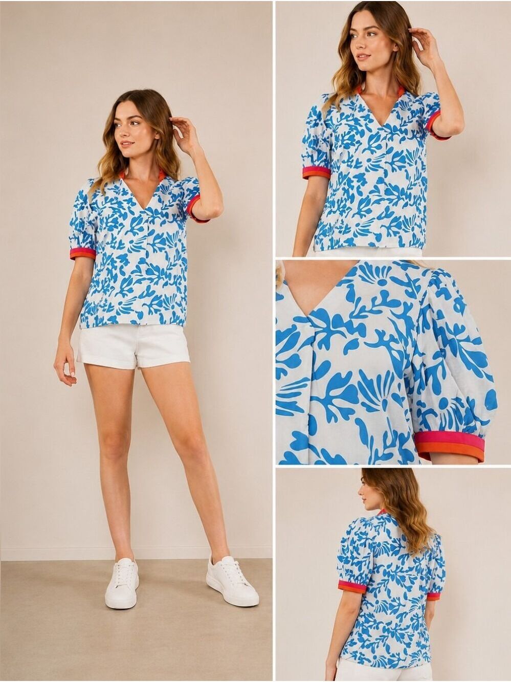 ✨ THML | Coastal Chic Floral Puff Sleeve Top